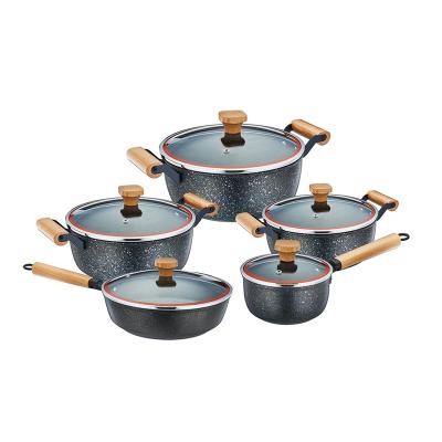 China Wholesale Sustainable Stick Casserole Set Cookware Granite 10pcs Coating Stainless Steel Non Frying Pan Soup Pot Set for sale