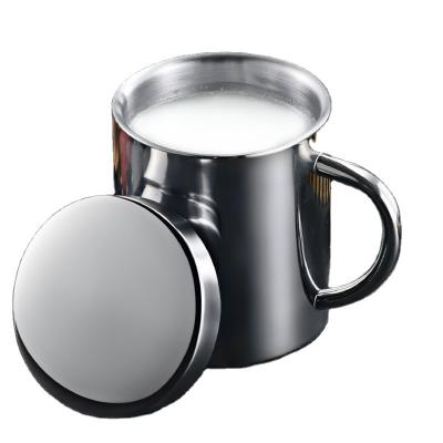 China Sustainable 300ml Double Wall Mug With Cover Heat Insulation Double Layers With Handle Coffee Mug 304 Stainless Steel Mugs for sale