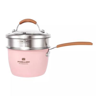 China Sustainable High Quality Double Bottom Metal Noodle Pots With Steamer Multiple Functions Pan With Lid for sale