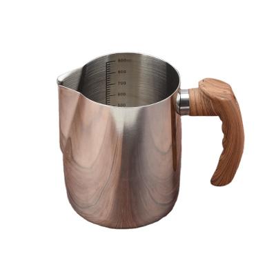 China Viable Running Skimming Pitcher Coffee Milk Jug Stainless Steel Milk Frothing Cup With Measuring Scale Coffee Brewing Jug With Handle for sale