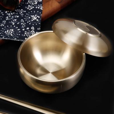 China Sustainable 304/201 Korean Style Double Wall Stainless Steel Rice Bowls With Lids Heat Insulated Soup Bowl Kimchi Bowl for sale