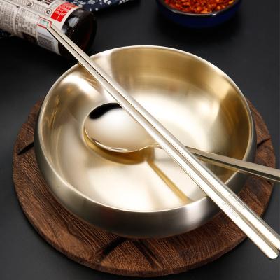 China Viable Gold Luxury Bowls Two Layer Walls Metal Stainless Steel Asian Rice Bowl Japanese Style Korean Buddhist Soup Bowls for sale