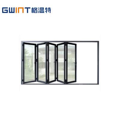 China Heat Insulation GWINT Patio Accordion Double Folding Front Residential Entry Doors Aluminum Bifold Doors Wholesale Exterior Glass Door For Sale for sale