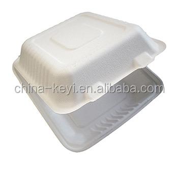 China Recycled Materials Materials Compostable Sugarcane Clamshell Food Packaging Box Biodegradable for sale