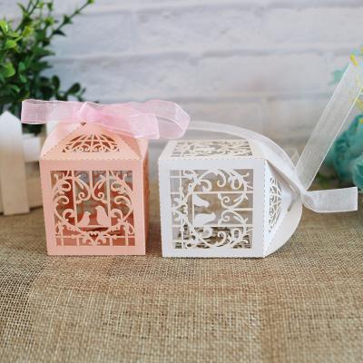 China Recycled Materials Laser Cut Love Birds Cake Box Mini Favor Box Wedding For Candy Chocolate for sale