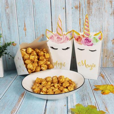 China Hot Selling Materials Unicorn Cardboard Design Big Size Reused Popcorn Box Popcorn Box For Kids Bbay Shower Party Supplies for sale