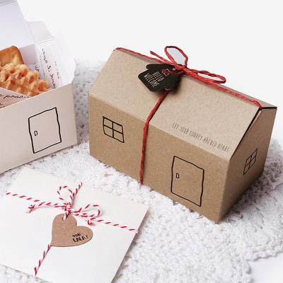 China Recycled Materials Brown White House Design Cookie Box Packaging DIY Gifts Cake Box for sale