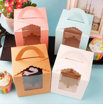 China Recycled Materials Moon Cake Box Packaging Box Colorful Cup Cake Box With Window for sale