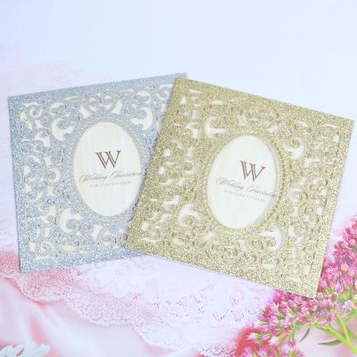 China Europe Silver Gold Glitter Wedding Invitations Square Greeting Card For Wedding Business for sale