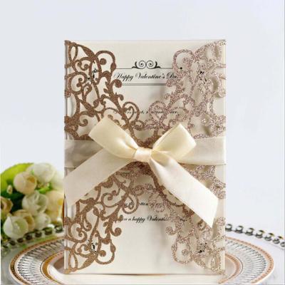 China Europe Wedding Supplies Hollow Flower Design Wedding Invitation Card Greeting Card The Ribbon for sale