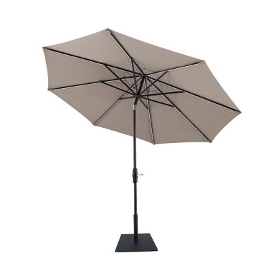 China 9ft Factory Price Contemporary Twist-Tilt Led Center-pole Lightweight Solar Aluminum Beach Parasol Led Patio Umbrella for sale