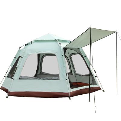 China Easy-carrying automatic camping family tent outdoor two-chamber village 13 tent with atmosphere light strip for sale