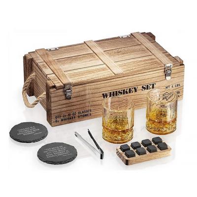 China Viable whiskey stones gift set for men | Whiskey Glass and Stones Set with Army Wooden Case, 8 Granite Whiskey Rocks Cooling Stones a for sale