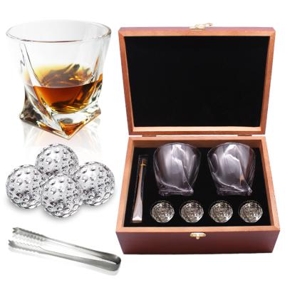 China Whiskey Viable Gift Set With Whiskey Ice Cube Delicate Wine Drinking Glass In Wooden Box Handmade Timber for sale