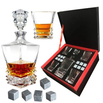 China Allan Lead Free 1000ml Viable Factory Crafted Whiskey Glass Decanter with 4 Whiskey Glass Gift Set for sale