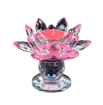 China Small Crystal Home Decoration Lotus Candlestick Wedding Decorations Candle Holder Ornaments Set Jars Wholesale Glass Candle Holder for sale