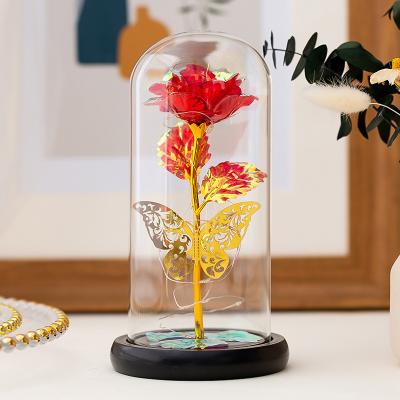 China Hot Lasting Rose Gold Foil Butterfly With Glass Cover Led Artificial Flowers San Valentine Mother s Day Gift From Amazon Sale for sale