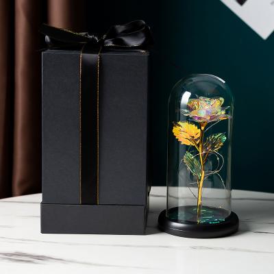 China Best Selling Durable Amazon Gifts Mother's Day Valentines Day Flowers Cover Led Gold Foil Rose Flowers Artificial With Glass for sale