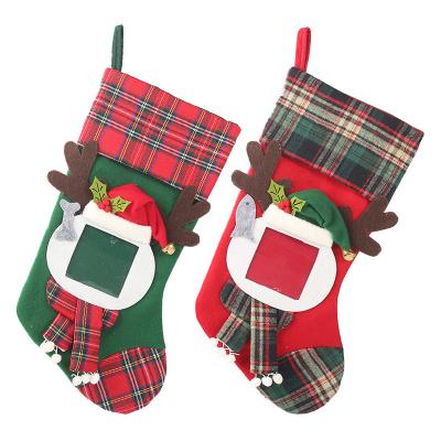 China Plaid 2021 Xmas Transparent Stocking Sublimation Goods Christmas Stocking Frame Red Green For Christmas Stocking Navidad Home Bag for sale