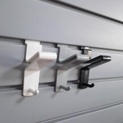 China Cheap Wall Storage Garage Storage Ideas Sustainable PVC Slatwall Plastic Hook for sale