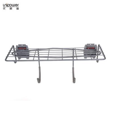 China Single Sided Accessories Multi Use Metal Slatwall Shelf With Two Hooks Garage Storage for sale