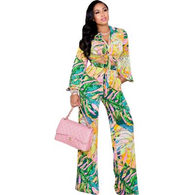 China Autumn Two Piece Set Women QUICK DRY Clothing New Arrivals Wide-leg Lace-up Upper Loose Pants Set Printing Quilting Two Piece Pant Set for sale