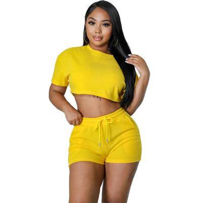 China QUICK DRY Summer Women Clothes Leisure Sport Sexy Solid Color Two Piece Set Outfits Women Short Two Piece Sets For Women for sale