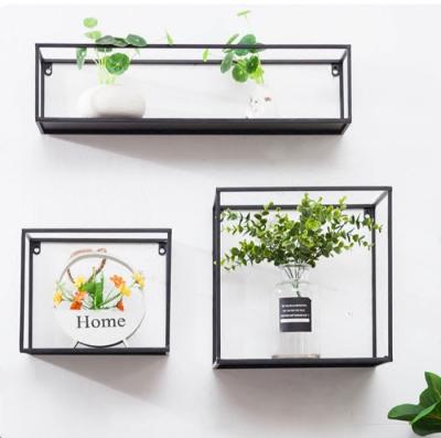 China Nordic Style 3 Style Black Metal Wall Shelf Storage Wire Decor Viable Wall Hanging Shelf Set for sale