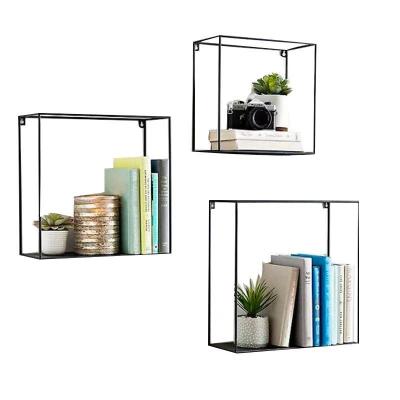 China Modern Stylish Nordic Style 3 Style Black Metal Wall Shelf Storage Wire Decor Wire Wall Hanging Shelf Set for sale