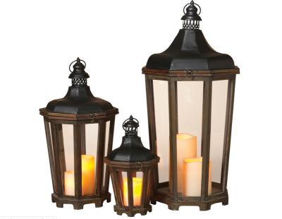 China Home Decoration Ins Style Hexagon Wood Candle Lantern Antique Style Lanterns for sale