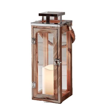 China Home Decoration LED Wooden Candle Battery Operated Flameless Lantern For Decoration Home Indoor And Outdoor Wedding Accessory Lanterns for sale