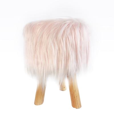 China footstool & Sneak Home Ottoman Soft Compact Padded Seat Round Pink Fur Foot Stool For Living Room Bedroom Kids Room for sale