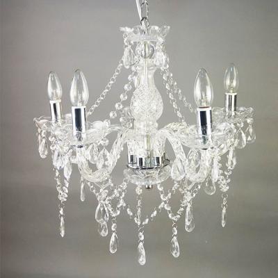 China Marie Fancy Clear Beads White Residential Metal 5 Lights Crystal Ceiling Or Acrylic Chandelier Lighting for sale