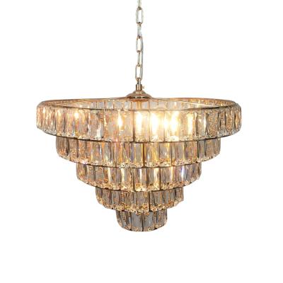 China Hotel CE Rohs Marie Gold 5 Tier Triangle Crystal Chandelier Ceiling Lighting Wedding Decoration Fixture Lamp 4-Light for sale