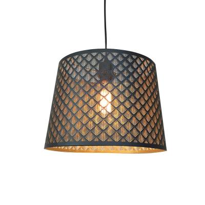 China Modern Metal Barrel Residential Black Wire Shade Ceiling Hollow Etching Decorative Pendant Light for sale