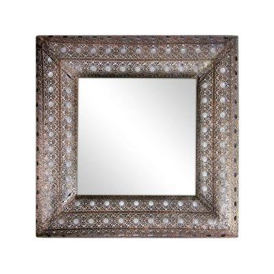 China Oriental Decorative Moroccan Cutwork Vintage Wall Decoration Bronze Square Mirror for sale