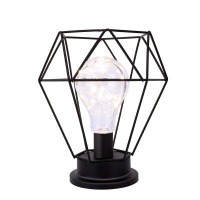 China Novelty Vintage Metal Cage Style Metal Table Lampshade Edison Bulb Desk Light Battery Powered Ambient Lights For Bedroom for sale