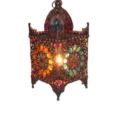 China Traditional Hot Selling Indian Jewelry Lamp Fancy Colored Metal Lantern Lamp for sale