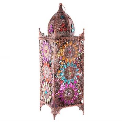 China Traditional Copper Metal Colorful Lantern Indian Jewelry Lighting Floor Lamp for sale