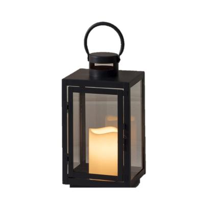 China Outdoor Fully Waterproof Battery Operated Home Decor Metal Garden and Patio Candle LED Black Flameless Lantern for sale