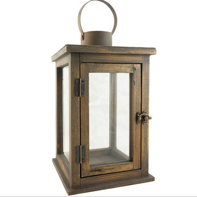 China Home Decor Rustic Stonebriar Wooden Brown Hurricane Candle Lanterns 12.5