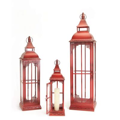 China Home Decoration Set Of 3 Extra Tall Red Decorative Candle Lanterns Used For Outdoor And Indoor for sale