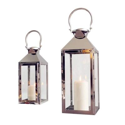 China Finish Home Decoration Shiny Color Home Decor Stainless Steel Candle Outdoor Geometric Glass Lantern for sale