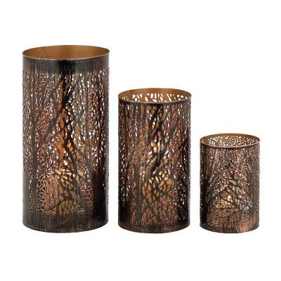 China Candlelight Romantic Bronze Metal Branches Hurricanes Decor Candle Pillar Holder Set for sale