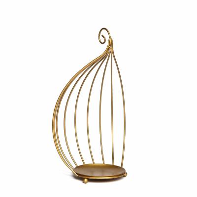 China Romantic Gold 3 Birdcage Metal Hanging Candle Holder Candlelight Set 3 Set For Centerpieces for sale