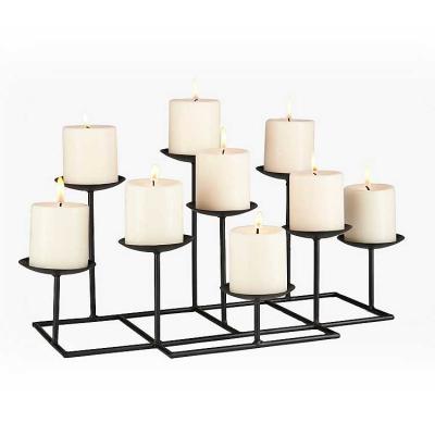 China Metal Frame Home Decoration Black Geometric Transitiona Candelabra With 9 Pillar Candles Candelabra For Sale for sale