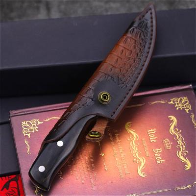 China Carbon Steel Black Wooden Handle Kitchen Knife Fruit Knife Outdoor Kitchen Slicing Knife Bone-Pickling Knife Cooking Steak Knife + Leather Case for sale