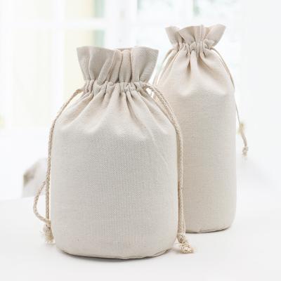 China Reusable Used For Wine Gift Packaging Daily Life Storage Bag Canvas Food Storage Bag Cotton Rope Round Bottom Bag for sale