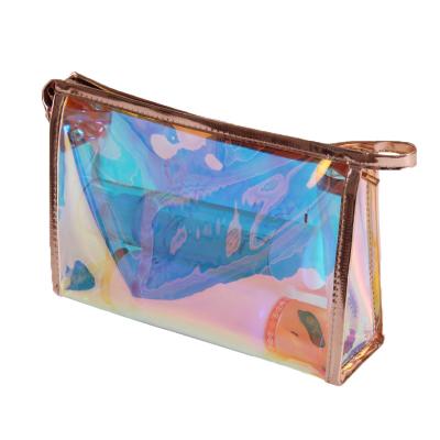 China Portable Water Resistant Ladies Storage Cosmetic Bag Shine Laser Travel Transparent Toiletries Cosmetic Bag for sale