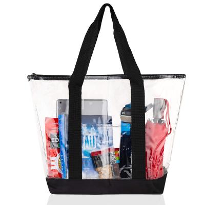 China Zipper Closure Fashion Women's Travel Beach Storage Bag Large Capacity PVC Waterproof Transparent Shopping Tote Bag for sale